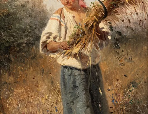 Paysanne à la gerbe de blé et son enfant
